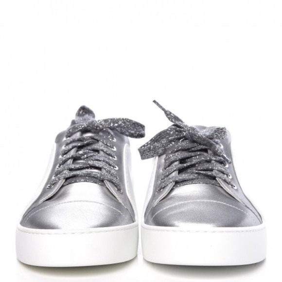 NIB Chanel Iridescent Goatskin Womens Sneakers 41 White Silver - Picture 5 of 16